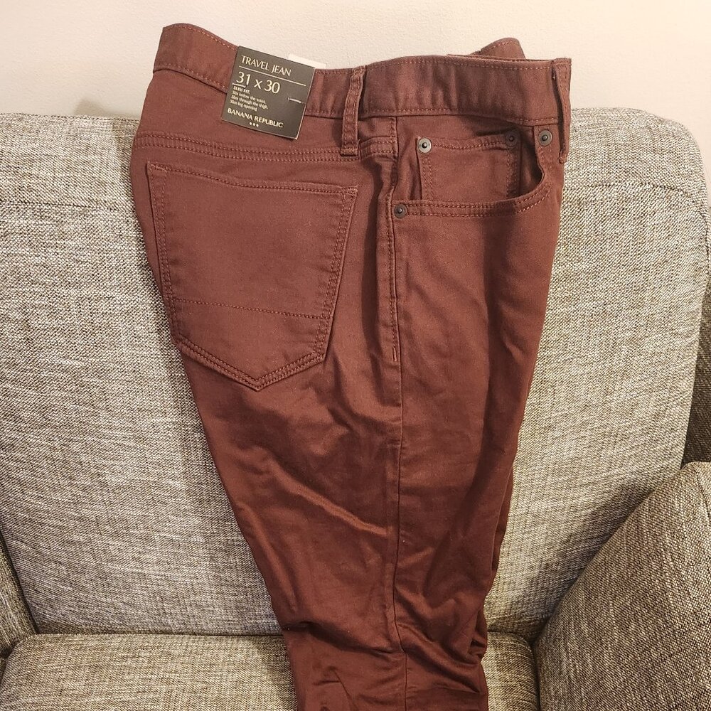 New - Banana Republic 31x30 Travel Jeans Slim Fit Pants Maroon